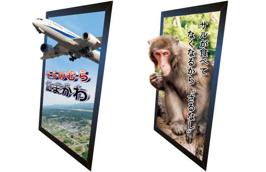 池田工芸が作製した飛行機・さるなしのトリックアート看板
